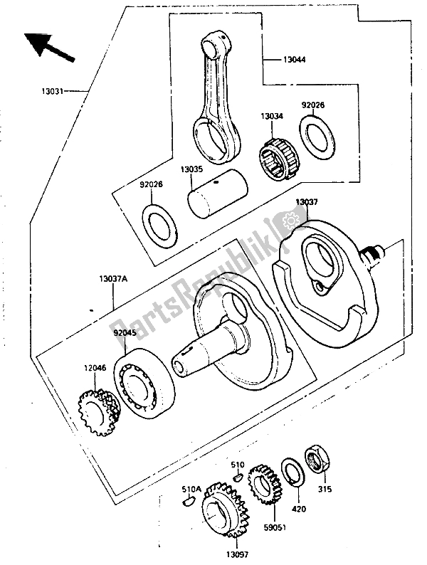 All parts for the Crankshaft of the Kawasaki KLR 250 1986