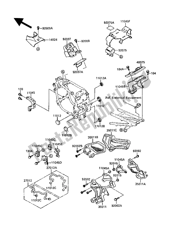 All parts for the Electro Bracket of the Kawasaki GPX 750R 1987