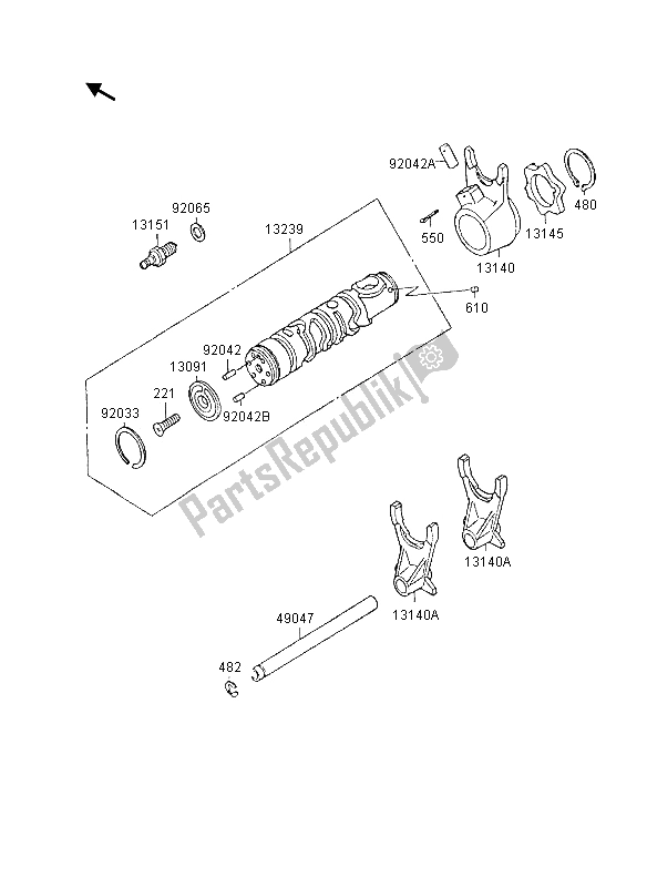 All parts for the Gear Change Drum & Shift Forks of the Kawasaki GPX 600R 1995