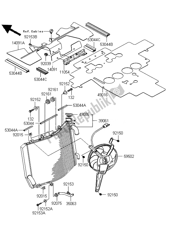 All parts for the Radiator of the Kawasaki ZZR 1400 ABS 2010