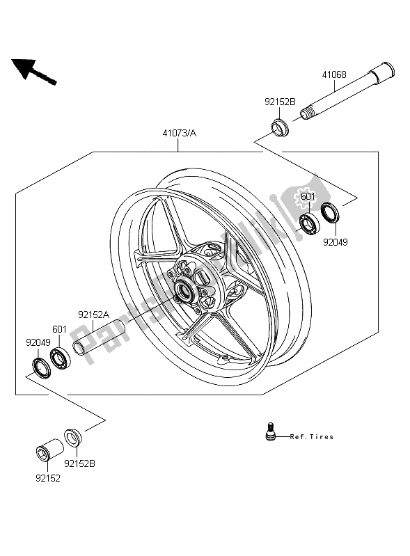 All parts for the Front Hub of the Kawasaki Ninja ZX 10R 1000 2009