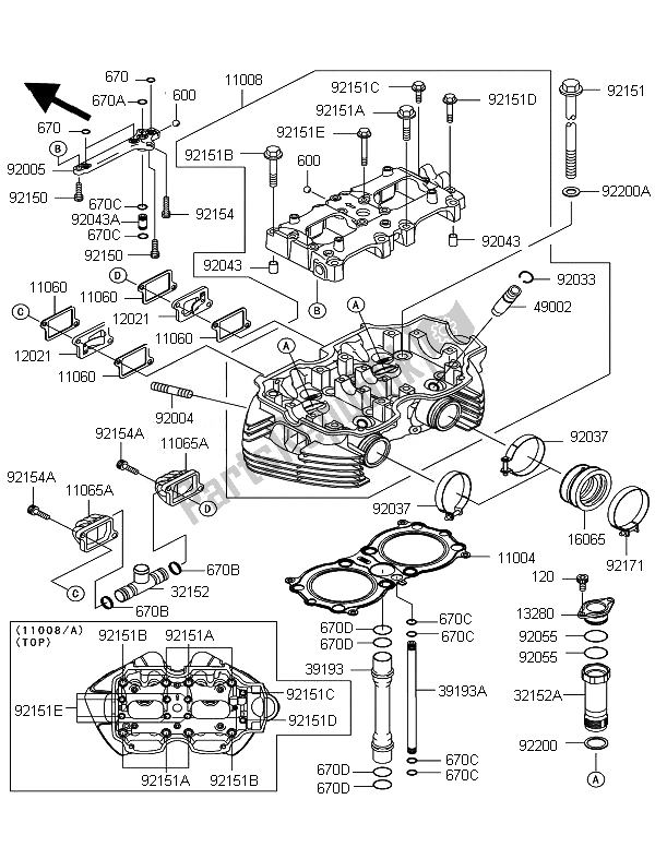 All parts for the Cylinder Head of the Kawasaki W 800 2011