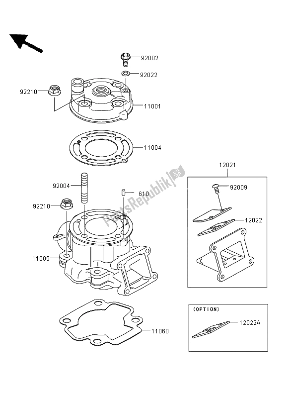 All parts for the Cylinder Head & Cylinder of the Kawasaki KX 65 2013