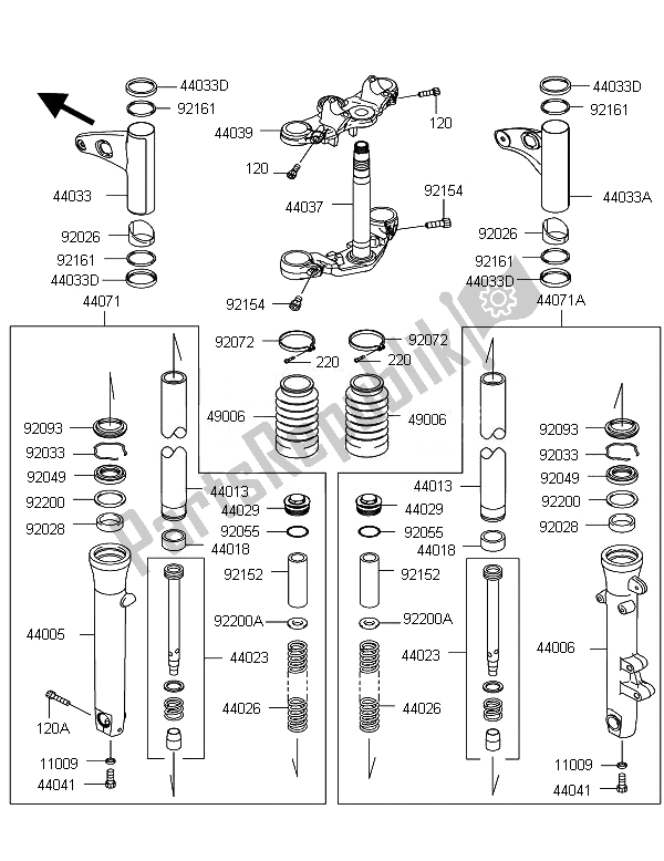 All parts for the Front Fork of the Kawasaki W 800 2011