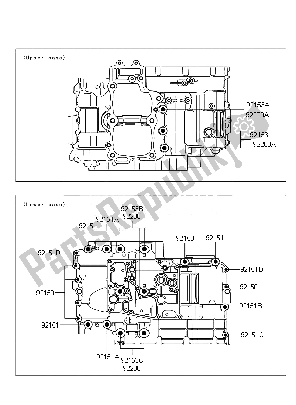 All parts for the Crankcase Bolt Pattern of the Kawasaki ER 6N ABS 650 2011