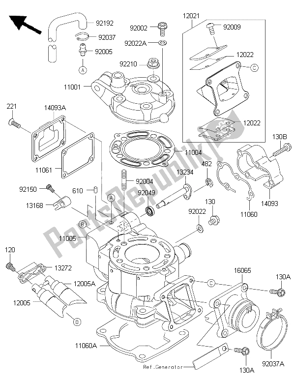 Alle onderdelen voor de Cilinderkop & Cilinder van de Kawasaki KX 85 LW 2015