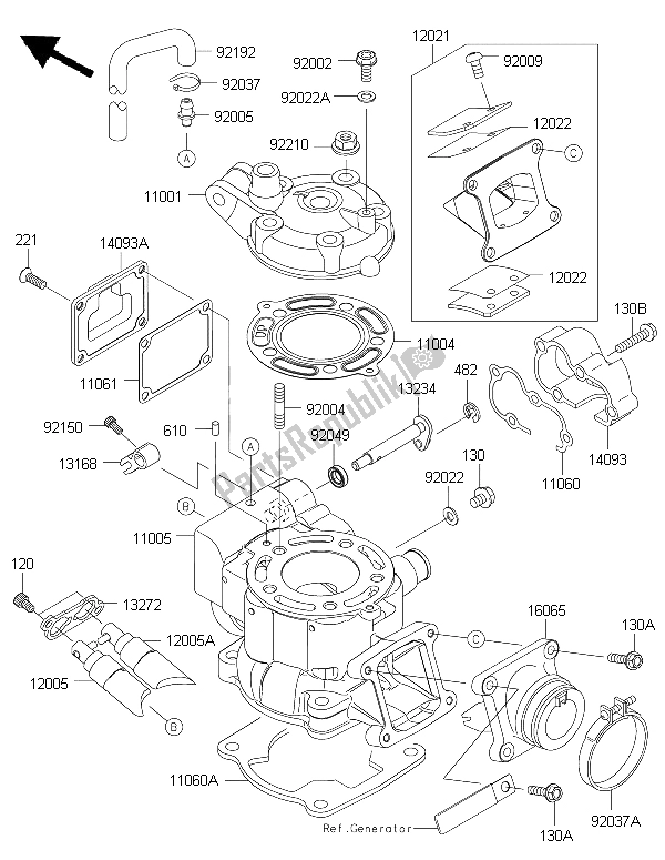 All parts for the Cylinder Head & Cylinder of the Kawasaki KX 85 LW 2015