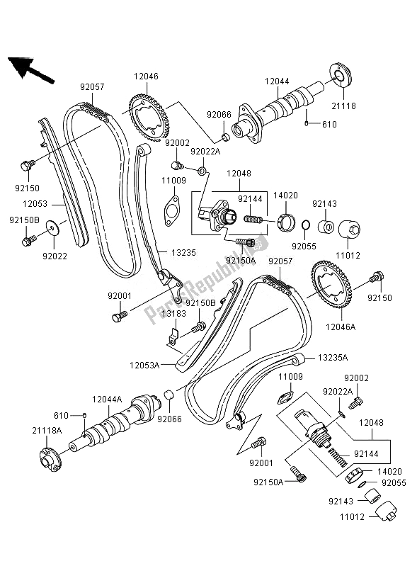 Toutes les pièces pour le Arbre à Cames Et Tendeur du Kawasaki VN 1600 Mean Streak 2007