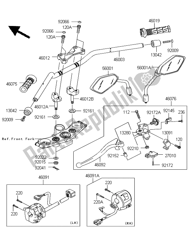 All parts for the Handlebar of the Kawasaki Z 750 2011