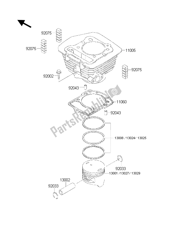 All parts for the Cylinder & Piston of the Kawasaki KLF 300 4X4 2001