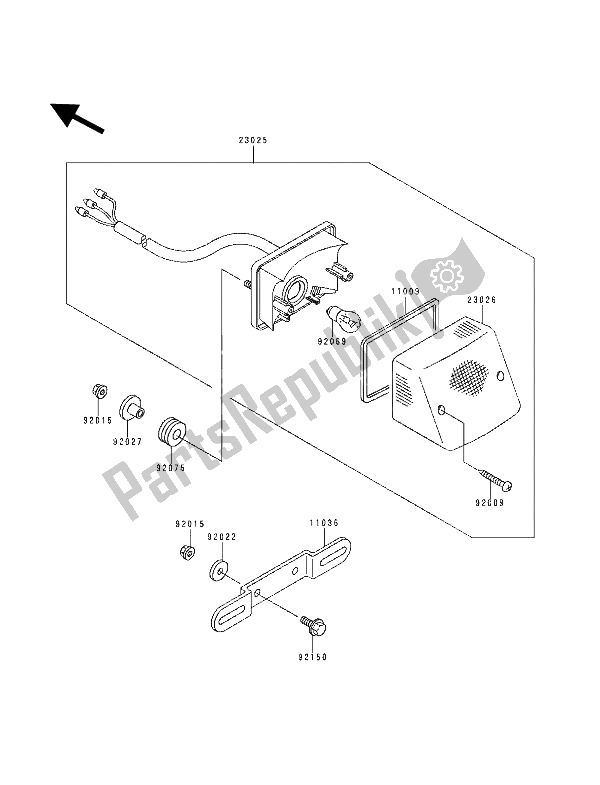 All parts for the Taillamp of the Kawasaki KDX 125 1991