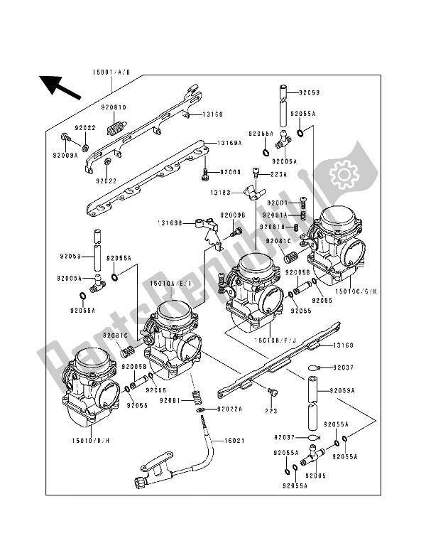 Todas as partes de Carburador do Kawasaki Zephyr 1100 1992