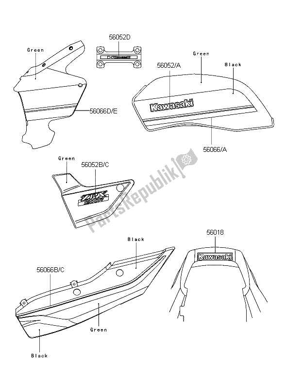 Wszystkie części do Kalkomanie (zielone) Kawasaki ZRX 1200R 2006
