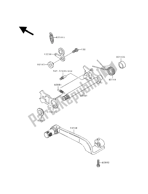 All parts for the Gear Change Mechanism of the Kawasaki KDX 200 1991