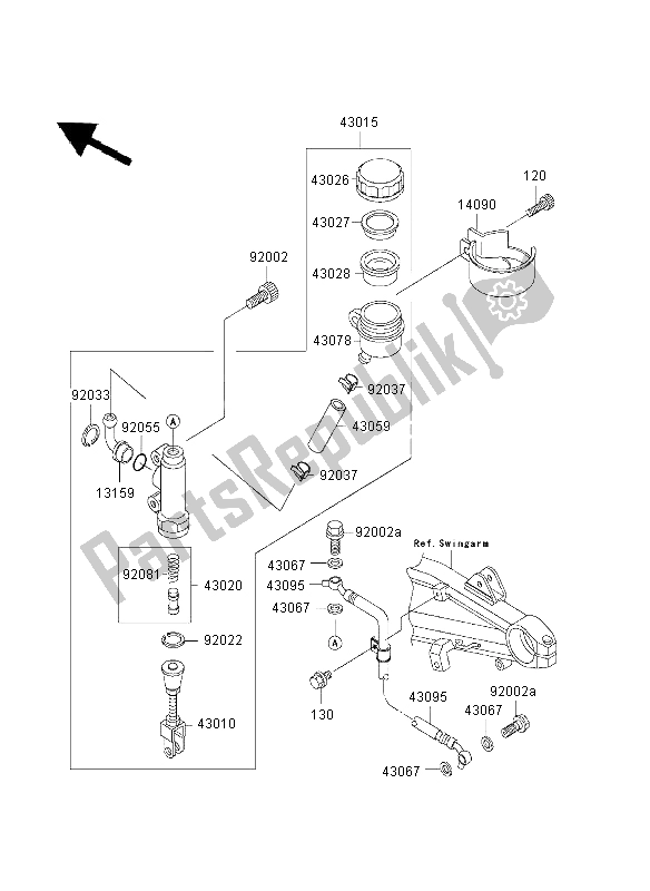 All parts for the Rear Master Cylinder of the Kawasaki ZRX 1200S 2003