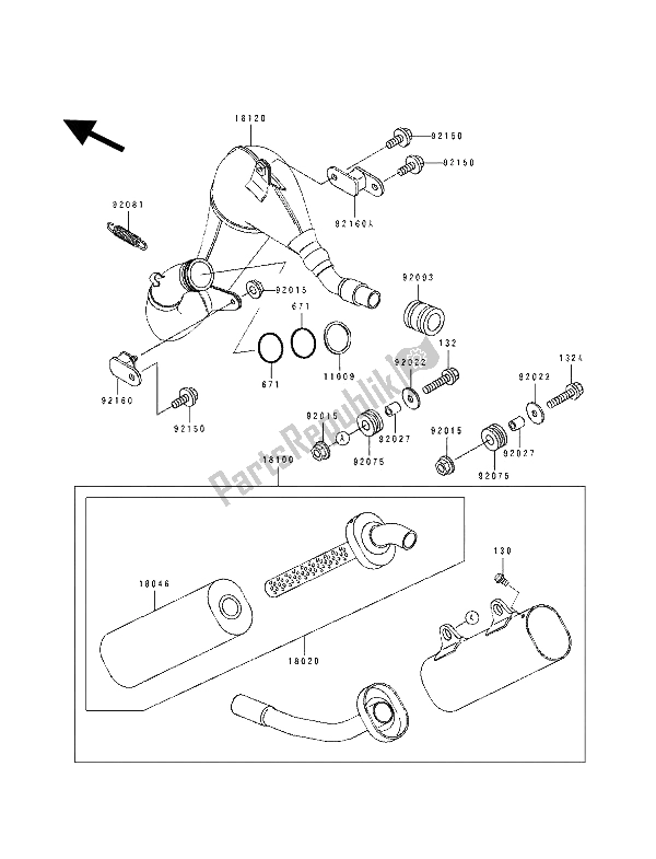 All parts for the Muffler of the Kawasaki KX 250 1993