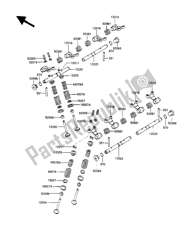 Alle onderdelen voor de Klep (pen) van de Kawasaki GPX 600R 1990