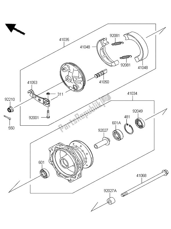 Alle onderdelen voor de Voornaaf van de Kawasaki KLX 110 2011