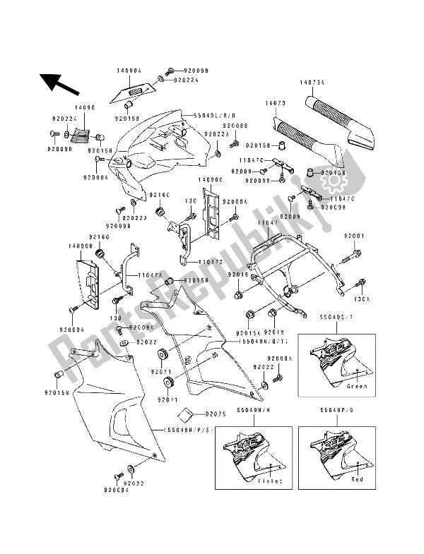 Alle onderdelen voor de Motorkap van de Kawasaki KLE 500 1993