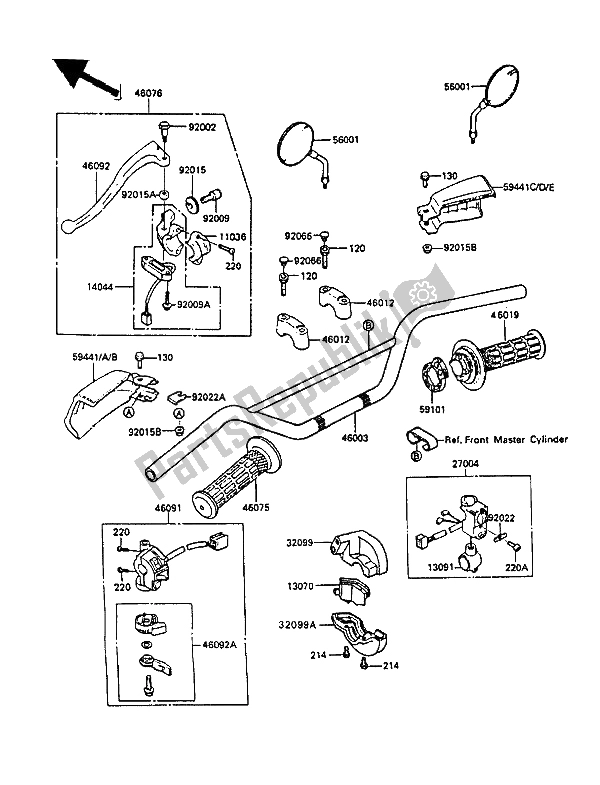 All parts for the Handlebar of the Kawasaki KLR 500 1987