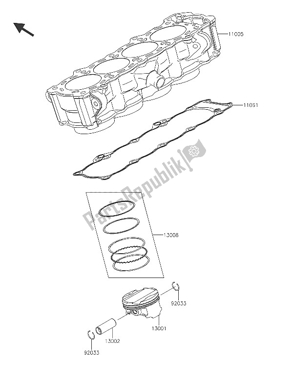 All parts for the Cylinder & Piston(s) of the Kawasaki Z 1000 ABS 2016