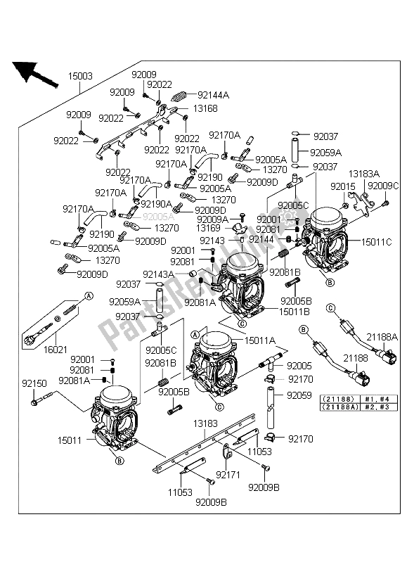 Tutte le parti per il Carburatore del Kawasaki ZZR 600 2004