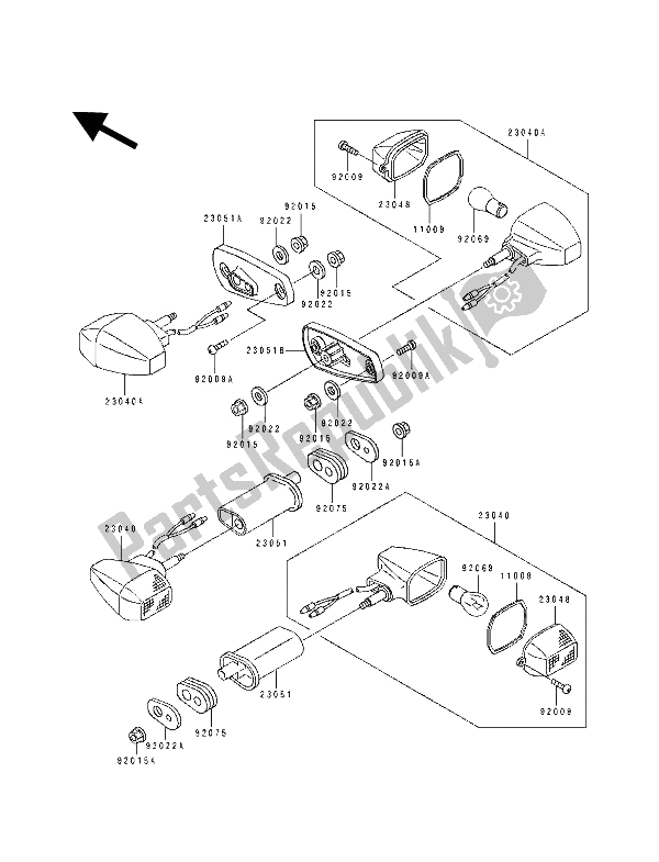 All parts for the Turn Signal of the Kawasaki GPX 250R 1992