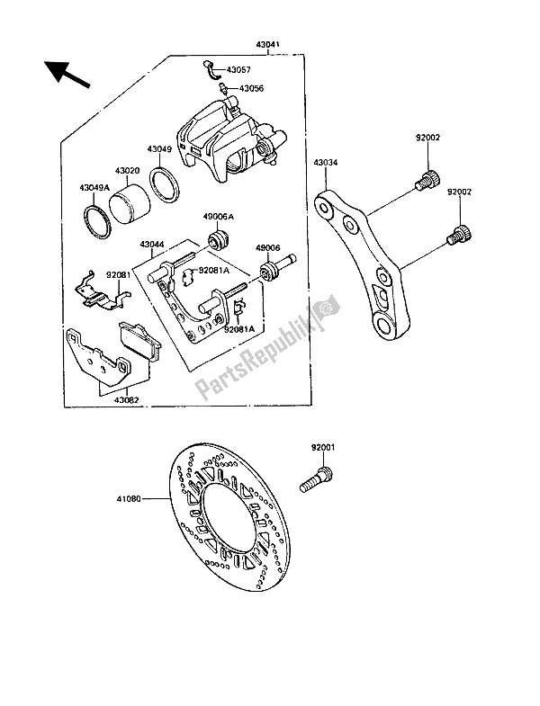 All parts for the Rear Brake of the Kawasaki 1000 GTR 1988