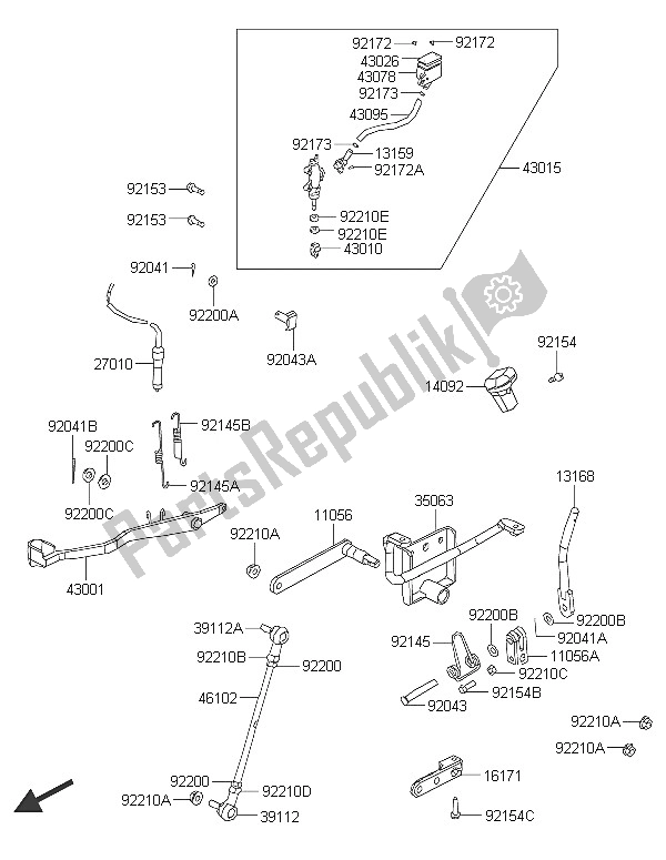 Alle onderdelen voor de Achterste Hoofdcilinder van de Kawasaki Brute Force 300 2016