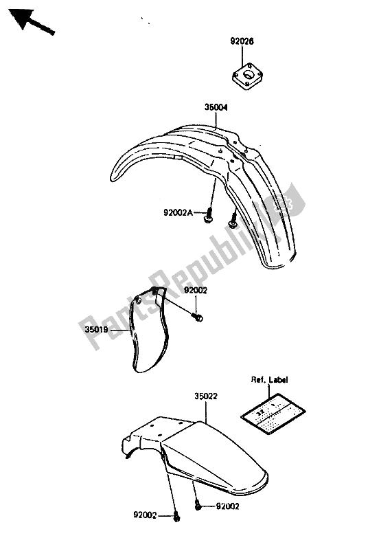 Tutte le parti per il Parafango del Kawasaki KX 80 1986
