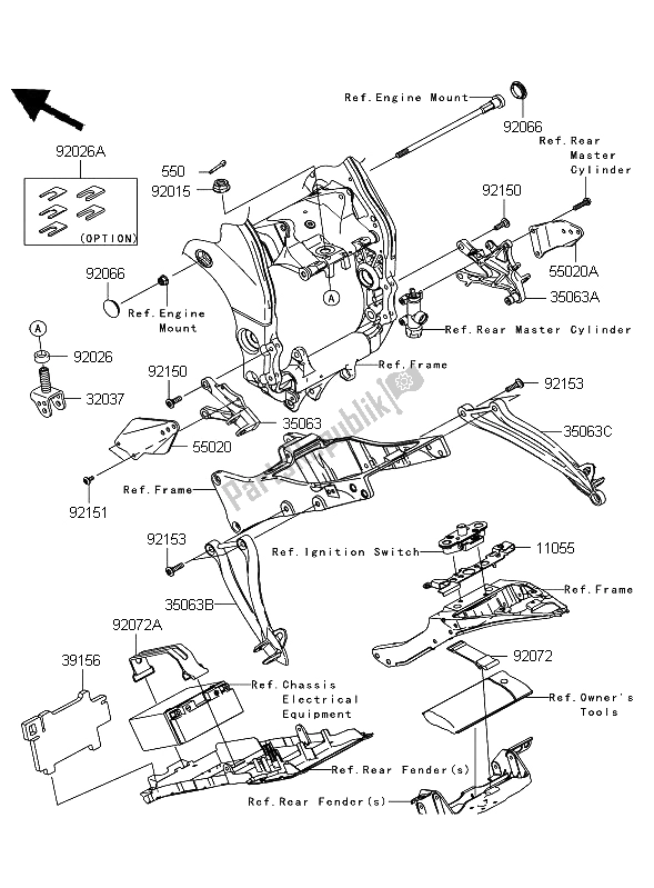 Todas as partes de Acessórios De Quadro do Kawasaki Ninja ZX 10R 1000 2009