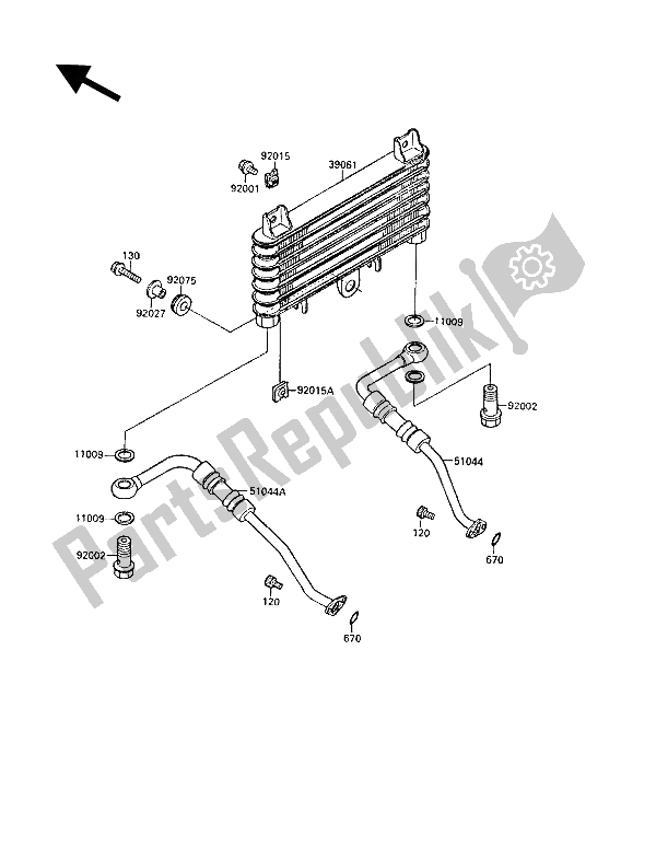 Alle onderdelen voor de Olie Koeler van de Kawasaki GPX 750R 1988