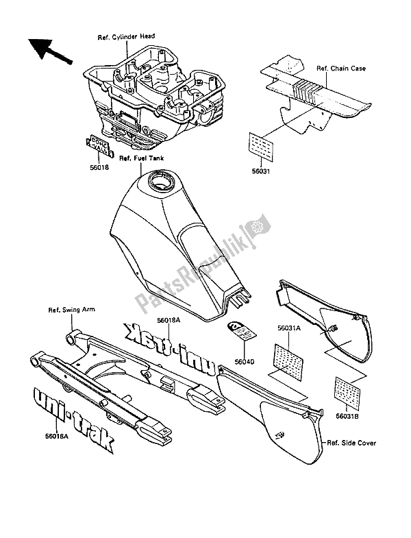 All parts for the Labels of the Kawasaki KLR 250 1988