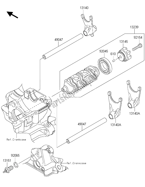 Alle onderdelen voor de Versnelling Wisselen Trommel & Schakelvork (en) van de Kawasaki Versys 1000 2015