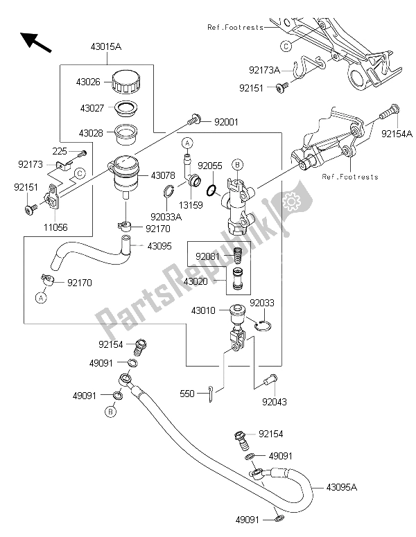 All parts for the Rear Master Cylinder of the Kawasaki Ninja 300 2015