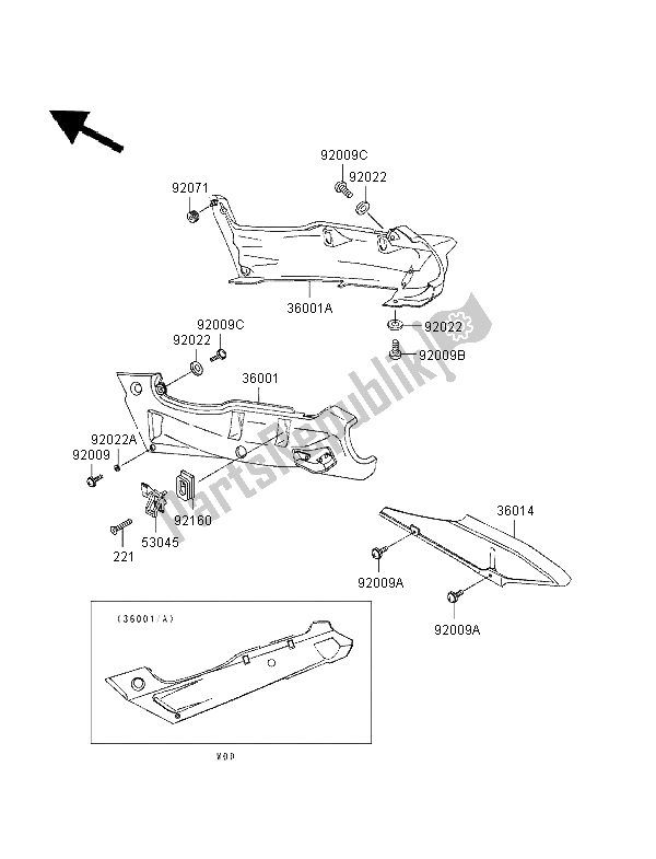 Toutes les pièces pour le Couvercles Latéraux Et Couvre Chaîne du Kawasaki ZZR 600 1996