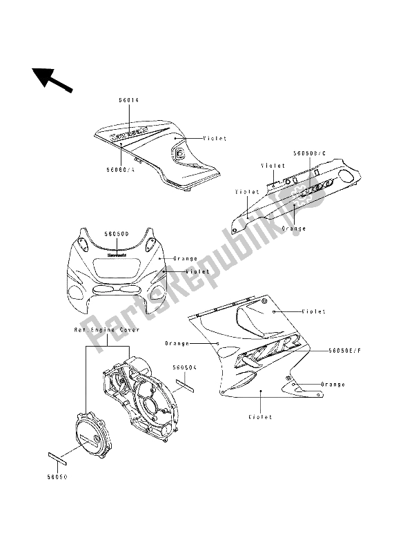 All parts for the Decals (violet & Orange) of the Kawasaki ZZ R 1100 1993