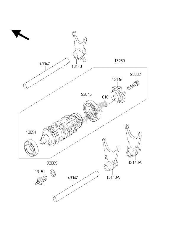All parts for the Gear Change Drum & Shift Fork(s) of the Kawasaki Ninja ZX 6 RR 600 2003