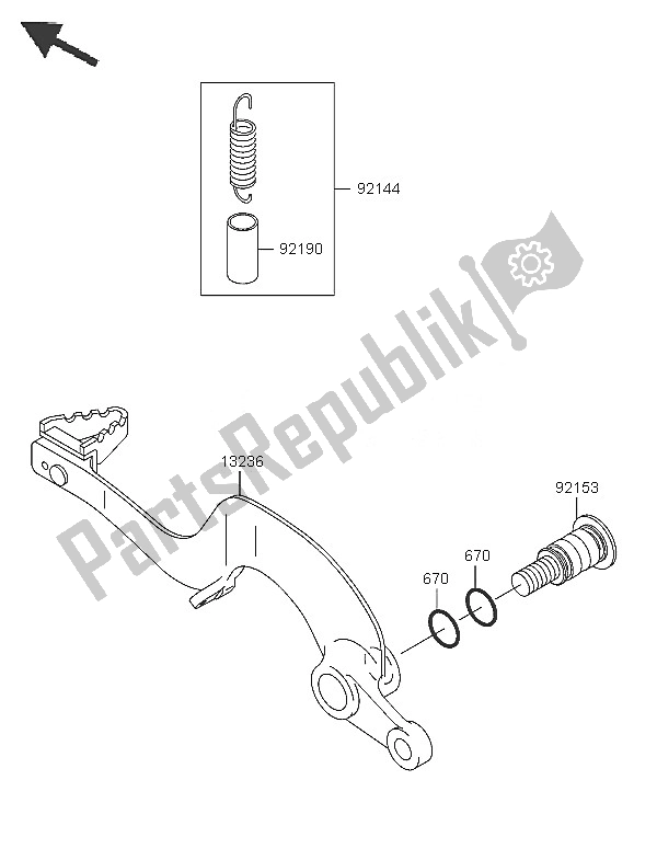 All parts for the Brake Pedal of the Kawasaki KX 250 2005