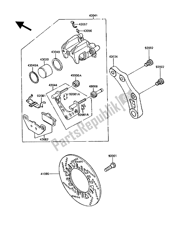 All parts for the Rear Brake of the Kawasaki 1000 GTR 1986