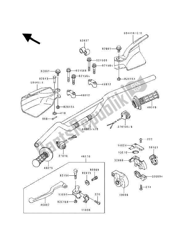 Tutte le parti per il Manubrio del Kawasaki KDX 200 1990