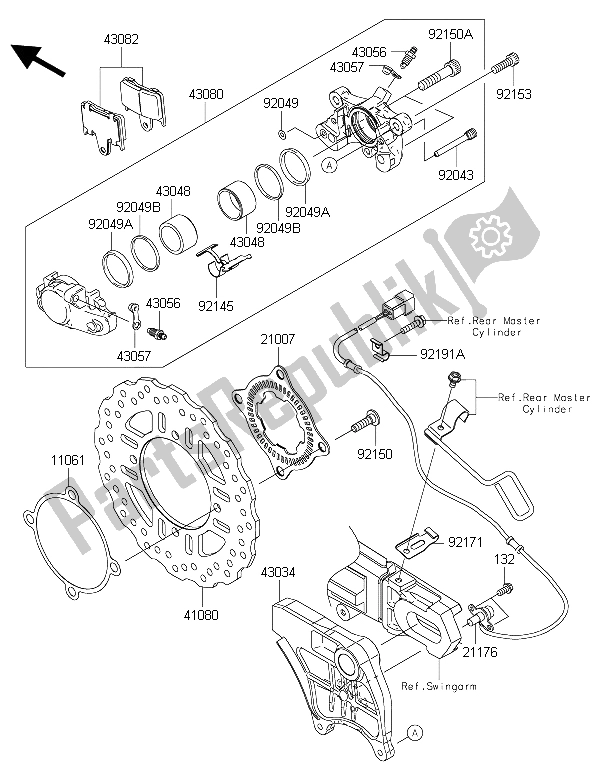 Tutte le parti per il Freno Posteriore del Kawasaki ZZR 1400 ABS 2015