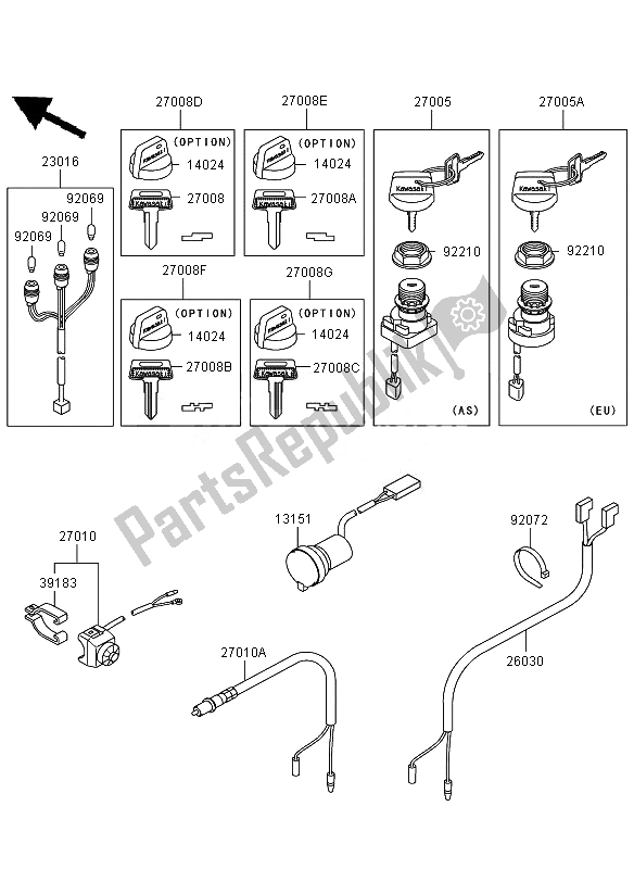 All parts for the Ignition Switch of the Kawasaki KVF 360 2007