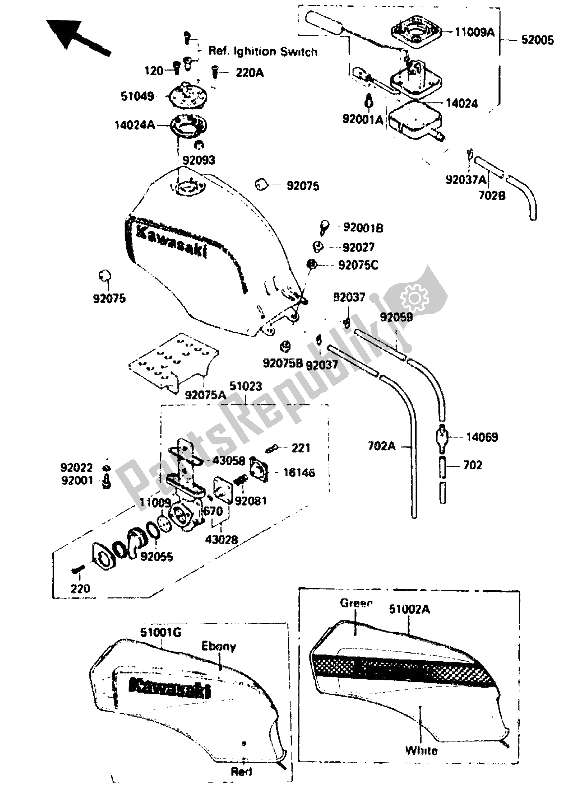 Tutte le parti per il Serbatoio Di Carburante del Kawasaki GPZ 750R 1985