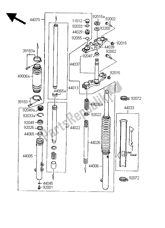 All parts for the Front Fork of the Kawasaki KMX 125 SW 1995