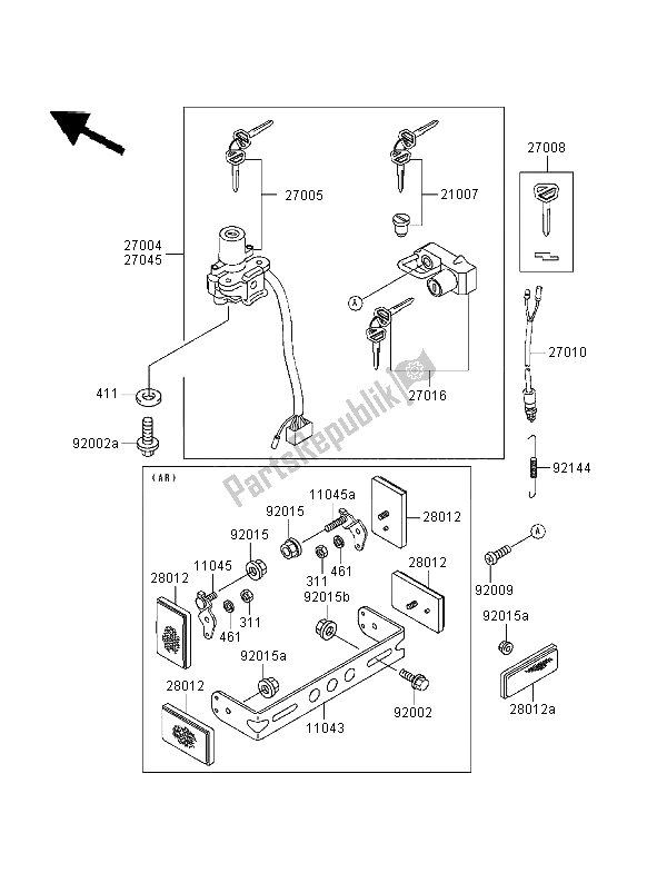 All parts for the Ignition Switch of the Kawasaki KLR 650 1995