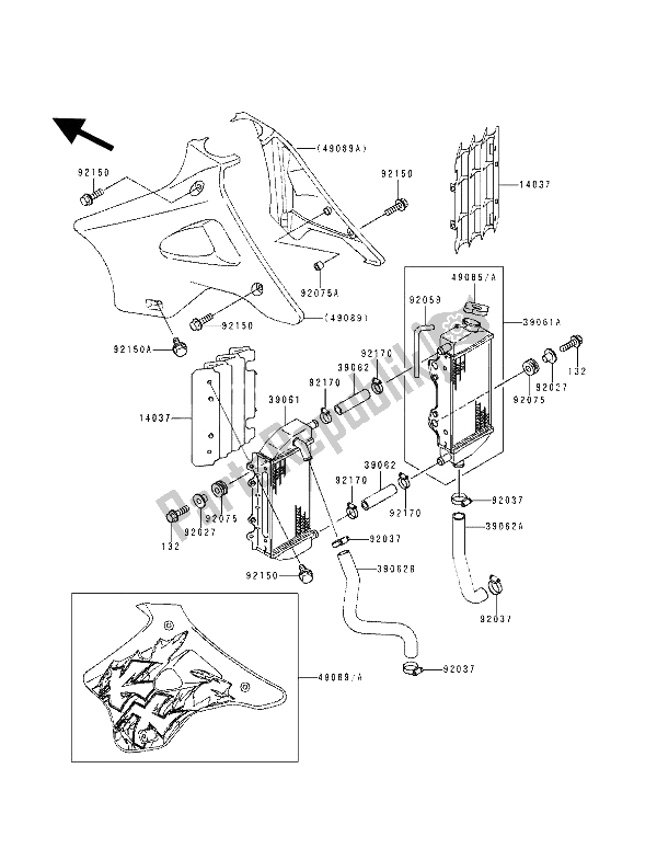 Alle onderdelen voor de Radiator van de Kawasaki KX 125 1994