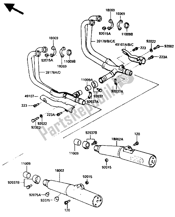 Todas las partes para Silenciador de Kawasaki GPZ 900R 1985