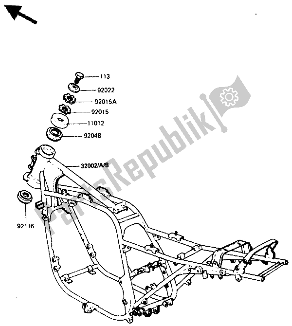 All parts for the Frame of the Kawasaki GPZ 750 1987