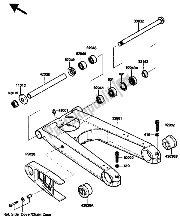 Tutte le parti per il Forcellone del Kawasaki ZX 10 1000 1988